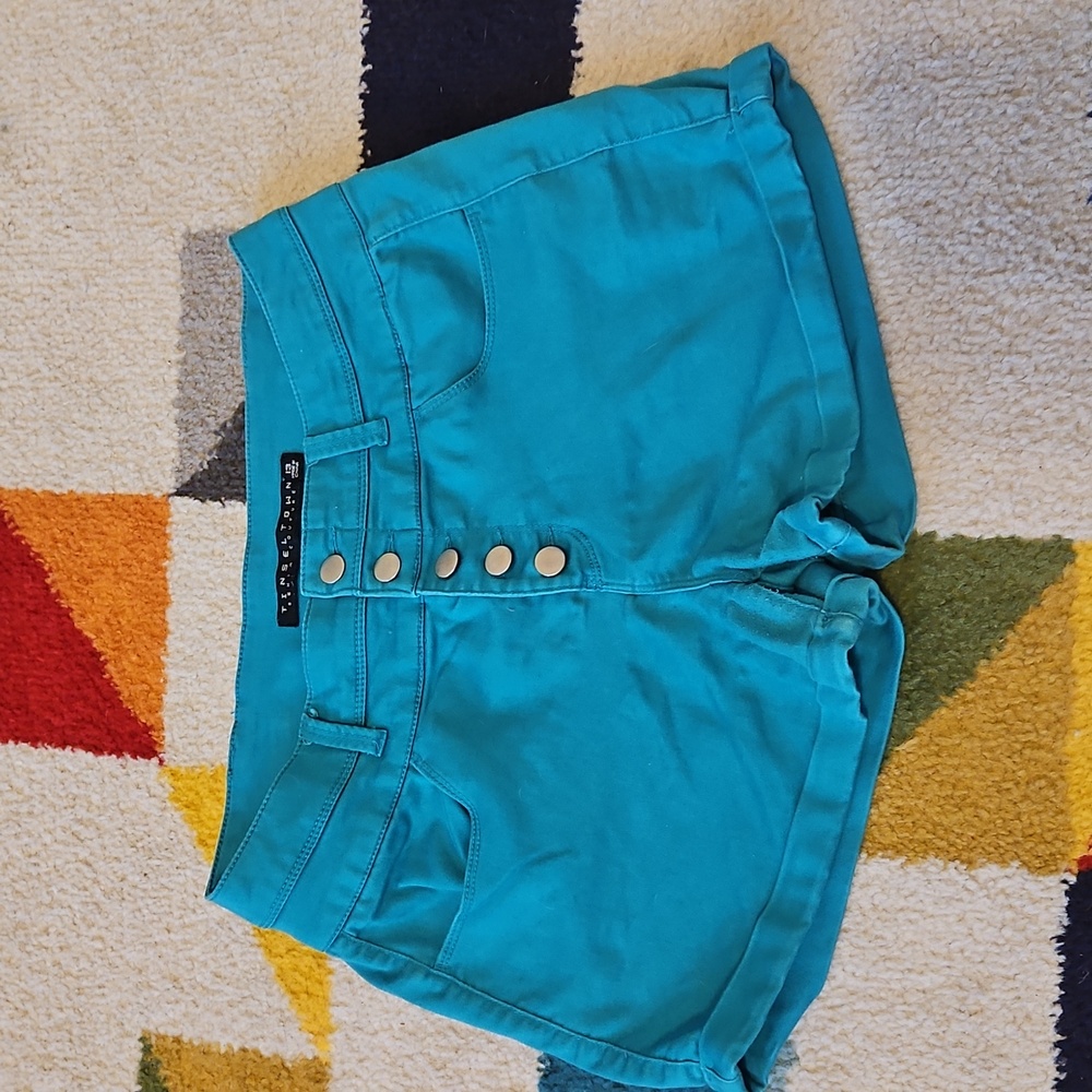 Tinseltown Denim Couture Turquoise High Waist Shorts Size 13